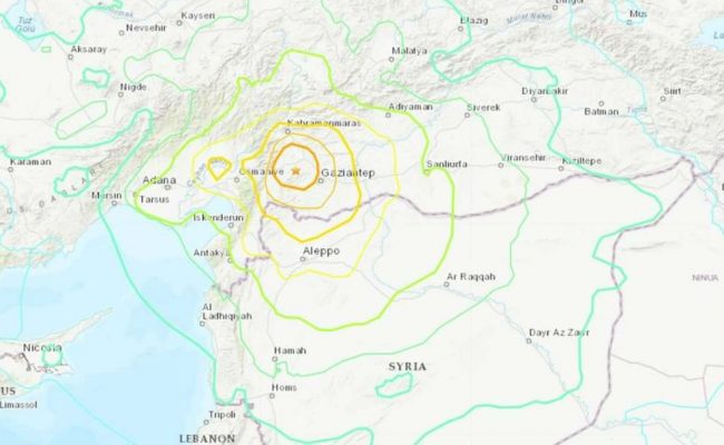 The U.S. Geological Survey said the quake was centered about 20 miles from Gaziantep, Turkey. USGS.GOV